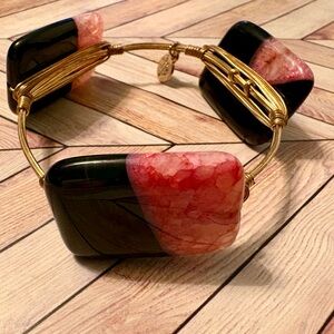 Bourbon + Bowties Black and Pink Bangle Bracelet~ Polished Stone Strawberry Pink